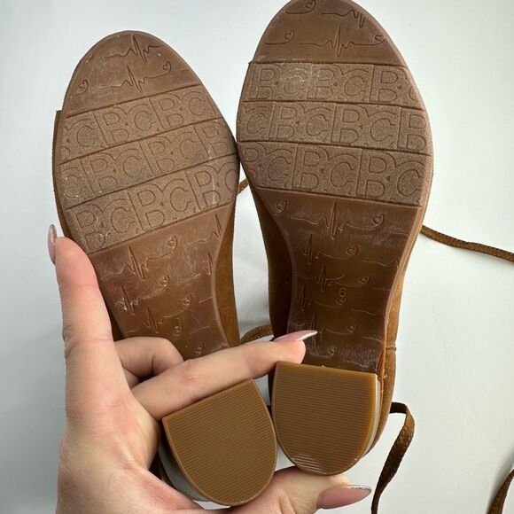 NEW BC Faux Suede Open Toe Brown Strappy Lace Up Bootie Size 6 Every Day Comfort - Picture 8 of 9